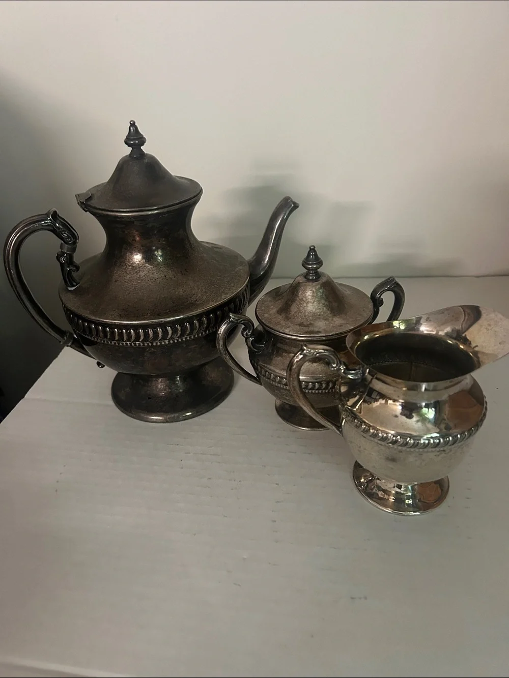 Vintage-Style Silver Tea Set - 3 Piece Tea, Sugar & Creamer